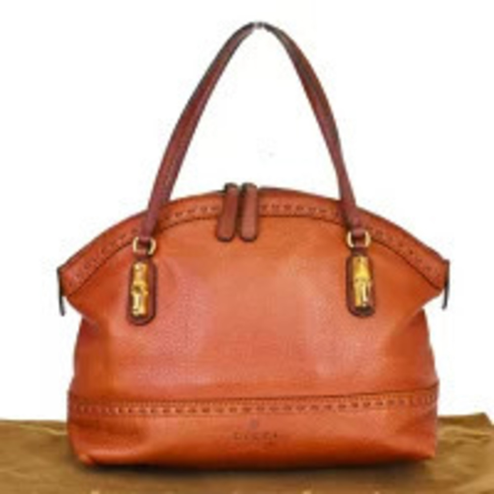 Gucci Bamboo Shoulder Bag Handbag Orange Leather
